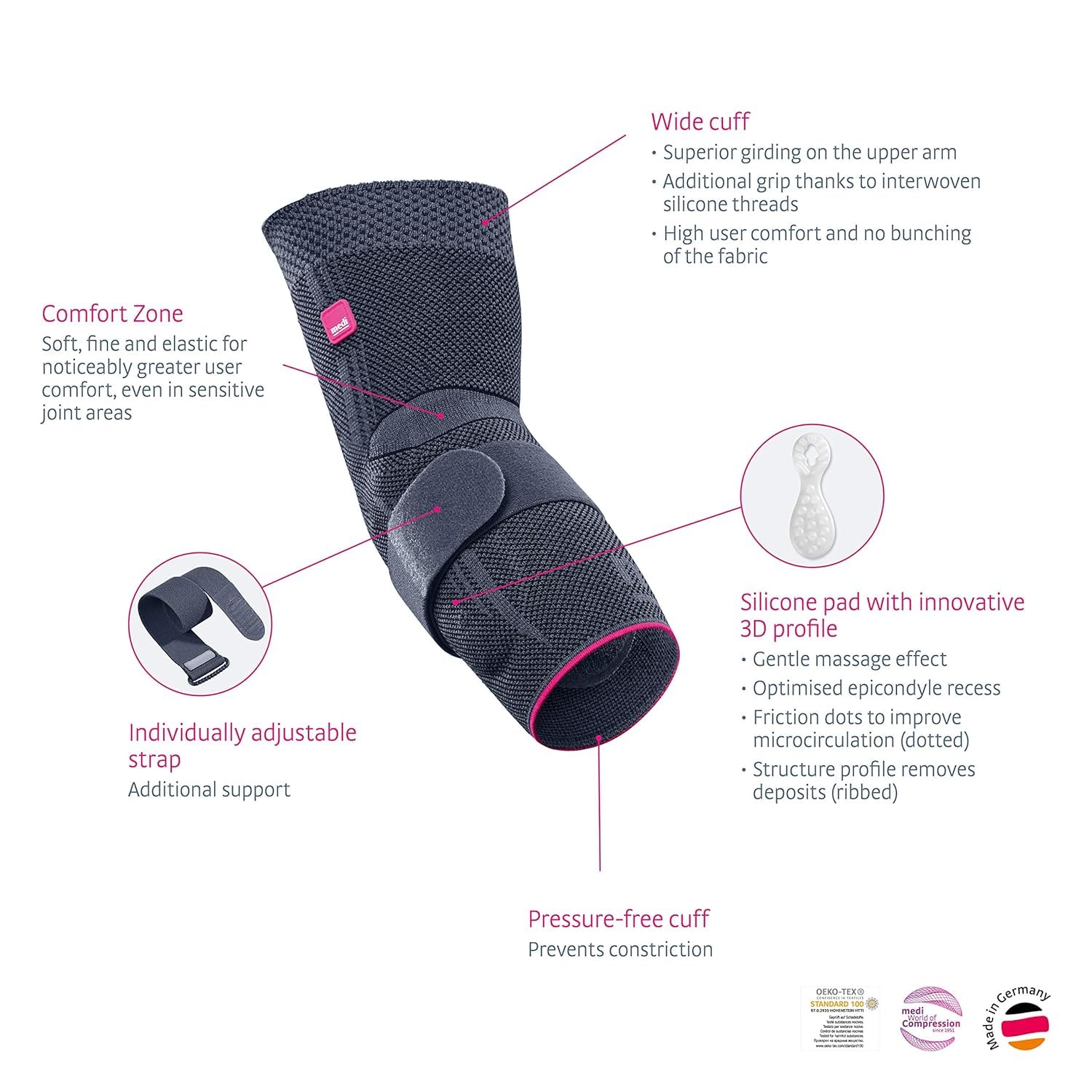medi Epicomed - Ellenbogenbandage - Unisex - silber - Größe III - Kompressionsbandage zur Stabilisierung des Gelenks bei Tennisarm oder Golferarm - Beidseitig tragbar - Ellenbogen - atmungsaktiv