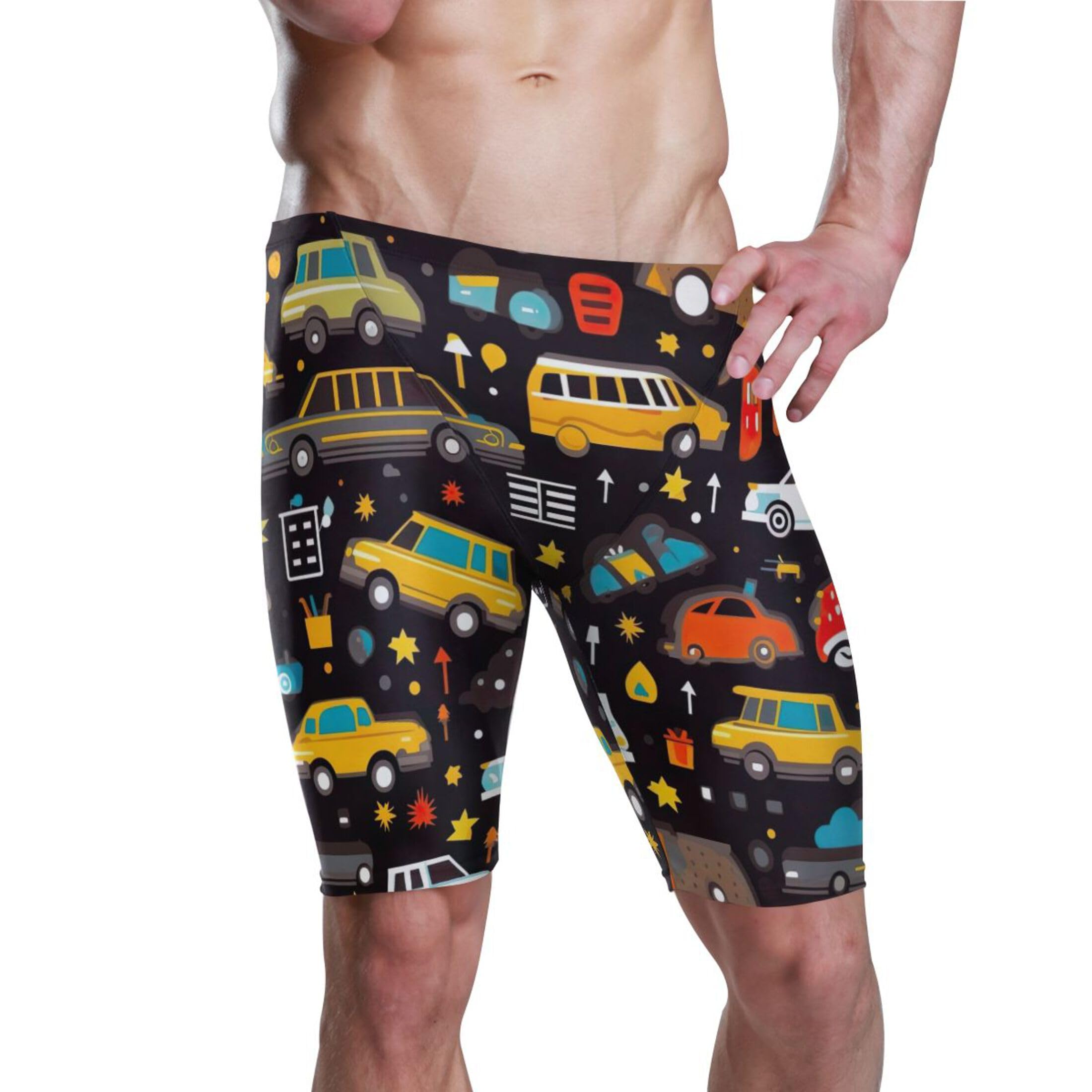 Toy Car Taxi Swim Jammers for Men Athletic Durable S B0400253