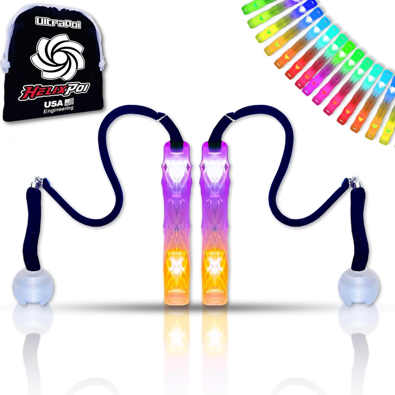 UltraPoi HelixPoi Non-LED Knob Handles Set - 70+ Color Modes - LED Poi Glow Stick Lights w/Soft Durable Cases & Adjustable Leashes - Glow Toys & Flow Arts for Music Festivals, Parties & Raves