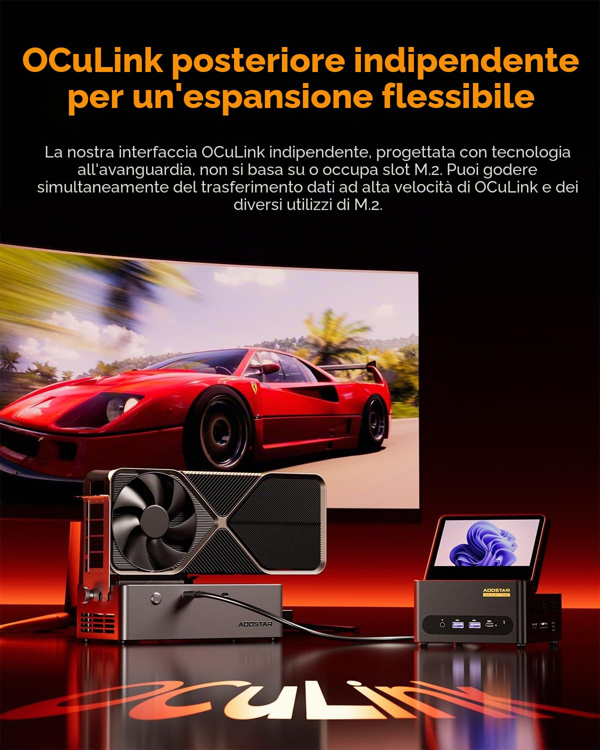AOOSTAR G-FLIP Mini PC Ryzen 7 H 255(fino a 4,9GHz), Barebone Mini Desktop Computer con schermo HD da 5" Senza RAM Senza M.2 SSD, Micro PC da gioco OCuLink/4K HDMI/2xUSB4/2x2,5G LAN per ufficio,casa