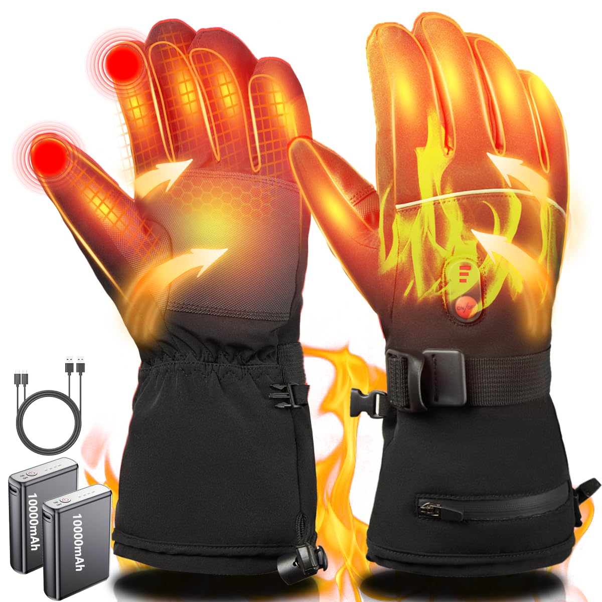 Guantes calefactables con Baterías de 5000mAh*2, 3 Temperatura Ajustables Guantes Calientes Eléctricos Calefactablescon para hombre mujer,Guantes Cálidos