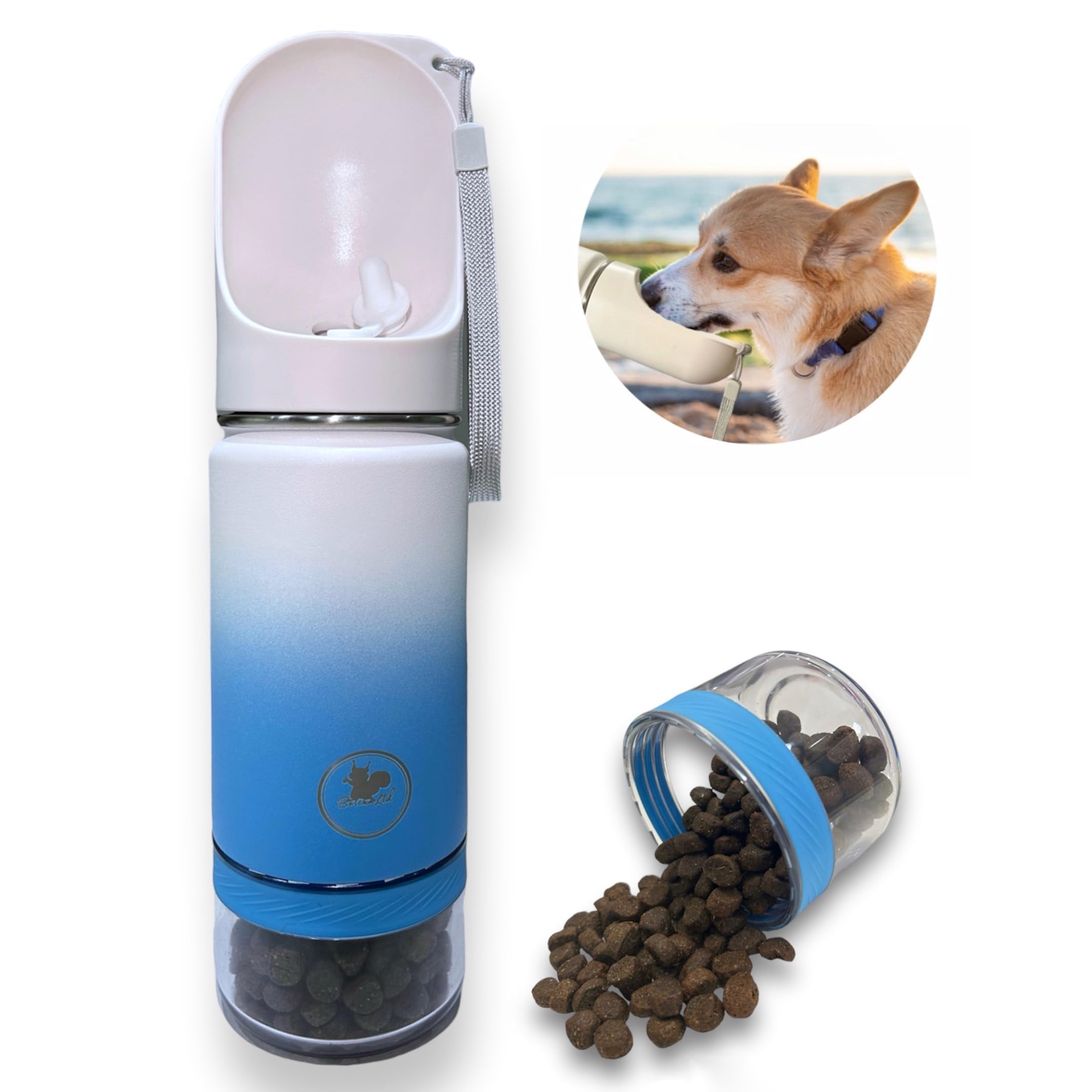 Belcka- 3in1 Portable Dog Water Bottle- 420ml Premium Stainless Steel Pet Drinking Bottle, Hot Water for 12h, Travel Dog Water Bottle with Food Container, Puppy Water Dispenser & Drinking Feeder
