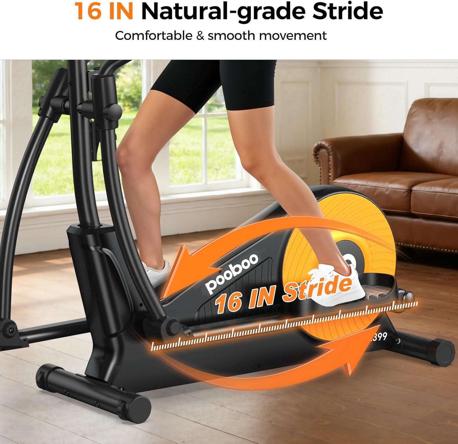 pooboo Elliptical Machine, Elliptical Exercise Machine with 16-Level Resistance&Quiet Magnetic Driving System, Elliptical Machine for Home with LCD Monitor,15.5-17IN Stride, 350LBS Weight Capacity