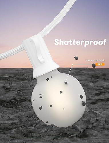 Miniatura 5 de SUNSGNE Guirnalda de luces LED G40 de 25 pies para exteriores con 27 bombillas blancas esmeriladas inastillables (2 de repuesto), luces colgantes al