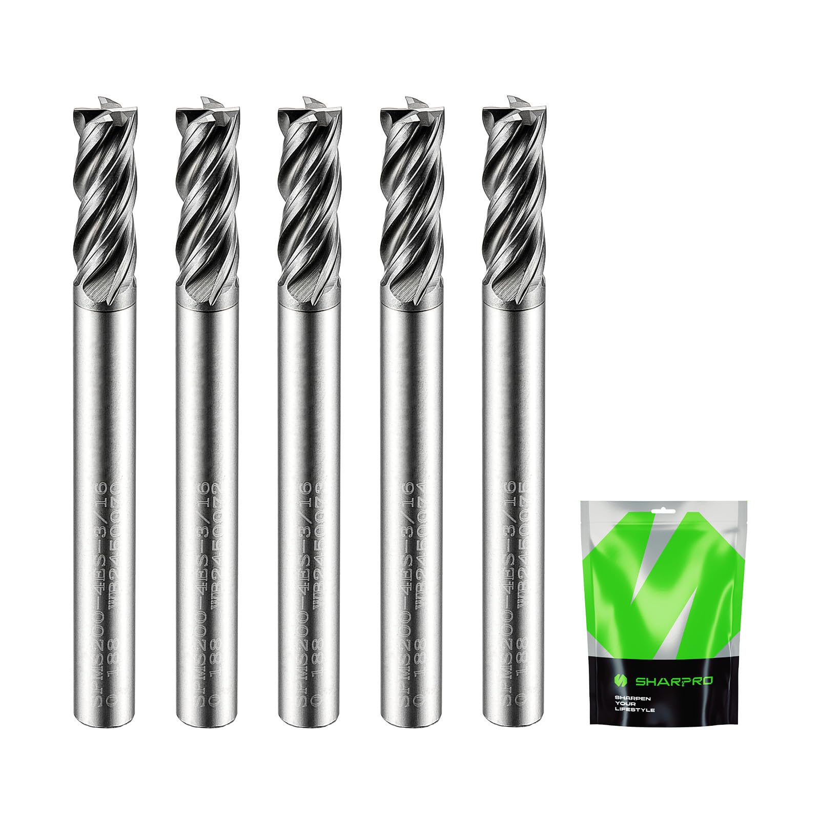 SHAPPRO 3/16 Inch Shank Carbide Square End Mill, 4 Flute CNC Milling Bits, Heat-Resistant Metal Cutting Bits Suitable Alloy Steel, Stainless Steel, Various Cast Iron（5PCS）