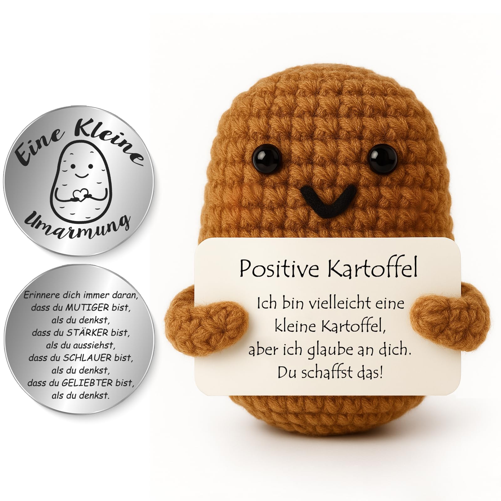 Tixlux Pocket Hug Positive Kartoffel, Kreative Strickwolle Kartoffel Figur und Kleine Umarmung Glücksbringer, Mutmacher Geschenk, Gute Besserung, Einschulung Geschenk
