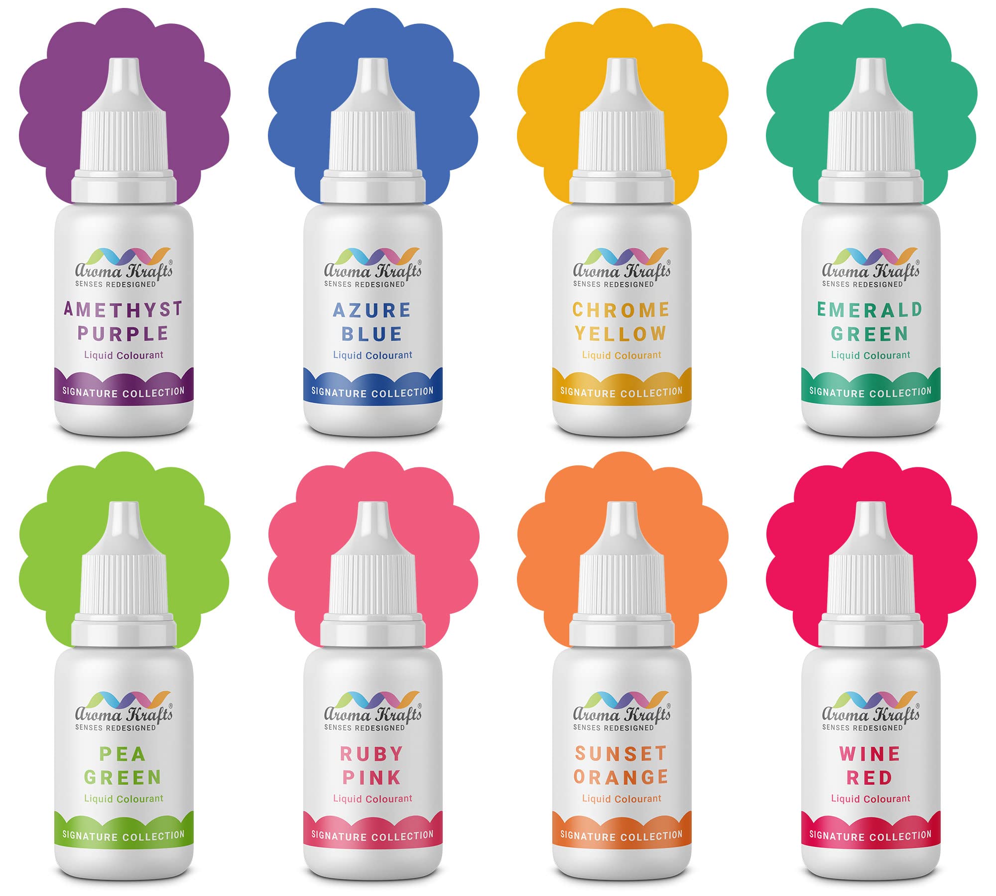 Aromakrafts Liquid Colours for Soap Making (Signature Collection) - Set of 8 (15ml Each)