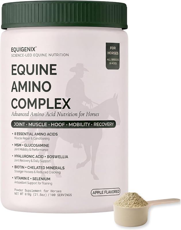 Suplemento em Pó para Cavalos com 8 Aminoácidos, MSM, Glucosamina e Vitamina E EQUIGENIX, Sabor Maçã, 100 Porções