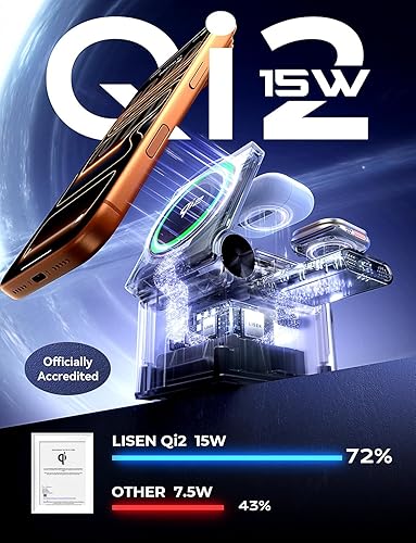 Miniatura 2 de LISEN Qi2 Magsafe - Soporte de carga 3 en 1 para Apple iPhone y reloj estación de carga para cargador Magsafe de 15 W, plegable para iPhone 17 16