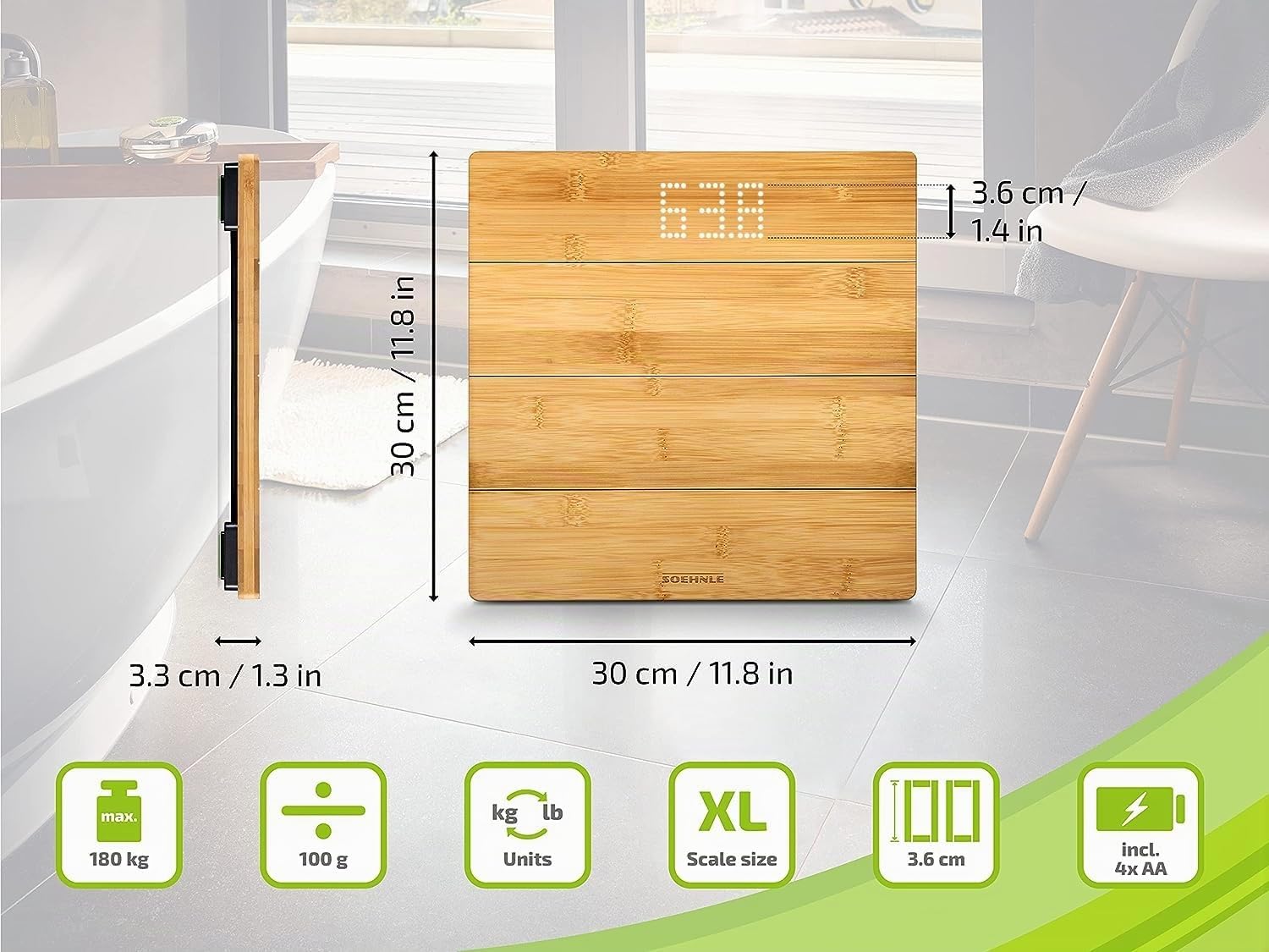 Soehnle Pèse-Personne Numérique Style Sense Bamboo Magic, 180 kg