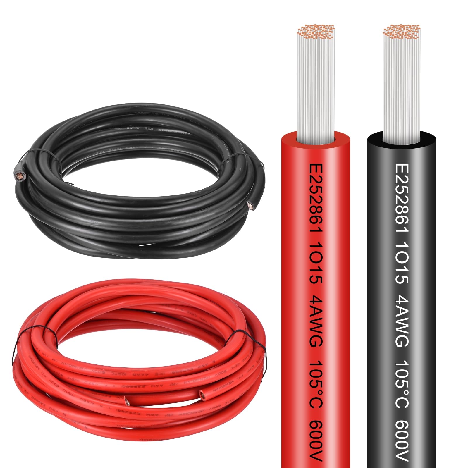 sourcing map 4 AWG Electrical Wire 40Ft(Red 20 ft Black 20 Ft), UL1015 Tinned Copper Wire 600V 105°C Battery Cable for Automotive Audio Trailer Marine Boat Solar LED Strips RV — image 1