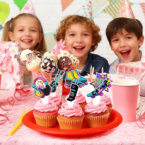 Miniatura 7 de 36 piezas de decoración para cupcakes de los años 80 y 90, temática de los años 80 y 90, decoraciones de fiesta de cumpleaños para adultos,