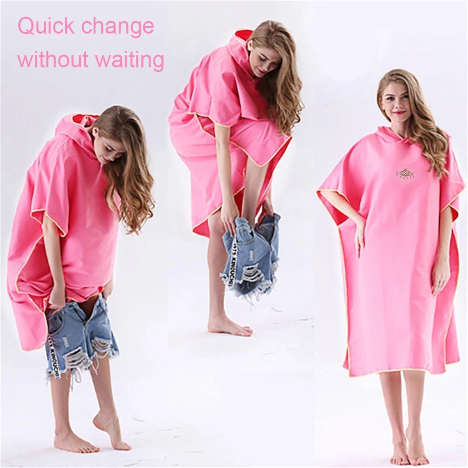 Albornoz de Playa Poncho de Surf, Toalla cambiante, Capucha, Manta Playa Microfibra, baño, Traje Neopreno for natación for Adultos(Pink)