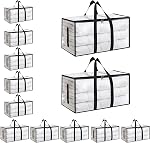 6 Pack-Extra Large Heavy Duty Moving Bags - Waterproof Storage Totes with Handles & Zippers, Foldable for College Dorm, Storage (Clear)