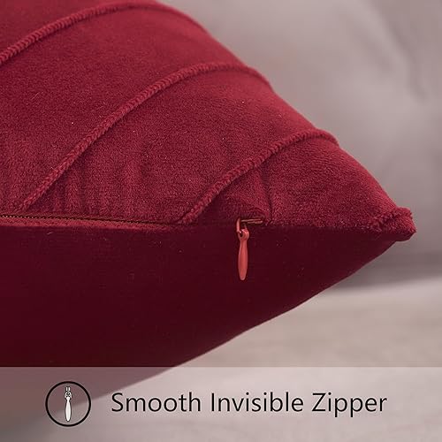 Miniatura 4 de Tosleo Fundas de almohada de terciopelo rojo de 24 x 24 pulgadas, paquete de 2 con fundas de almohada decorativas de cuero dorado para sofá, fundas