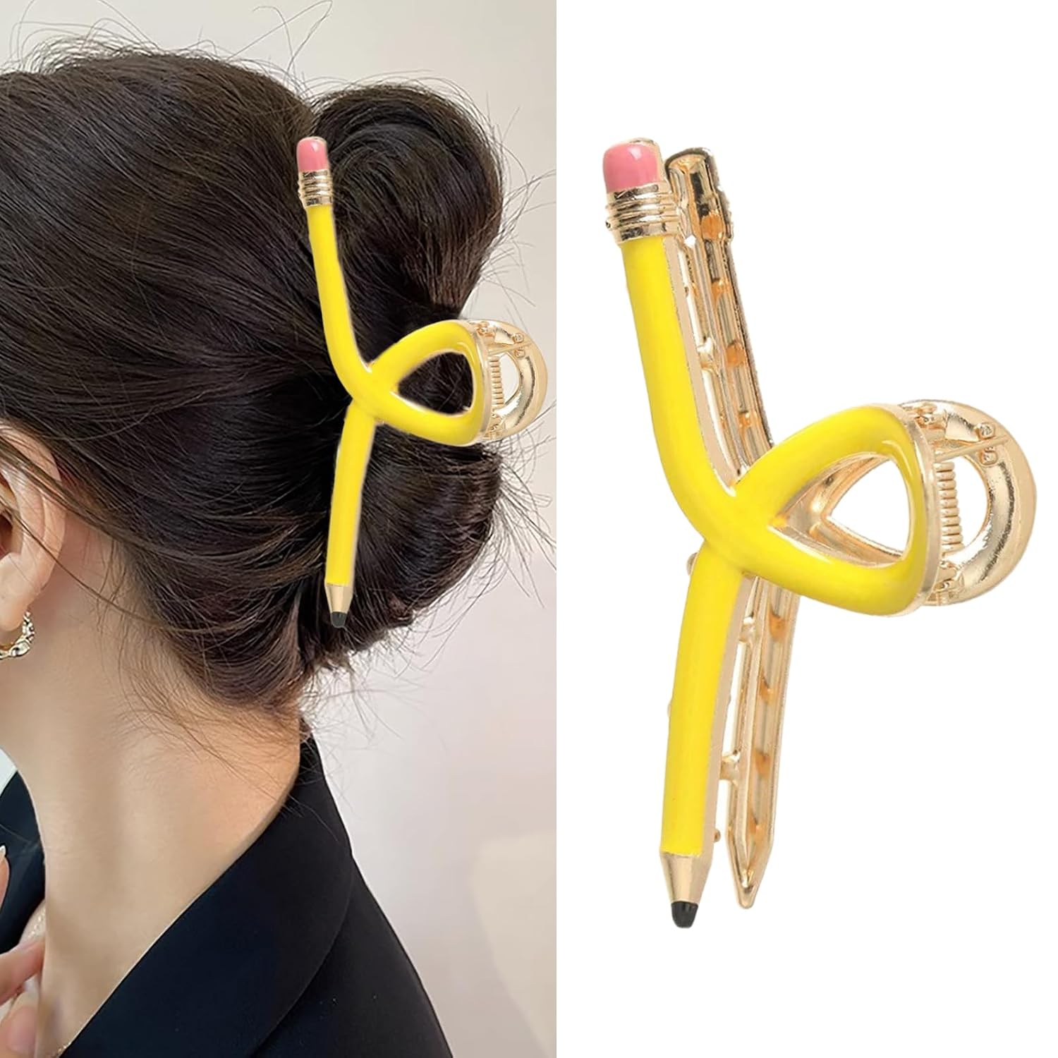 Yellow Pencil Hair Clips for Women and Girls Funny Teacher Hair Claw Clips Back To School Funny Jaw Barrettes Hair Accessories for Teachers Appreaction Present