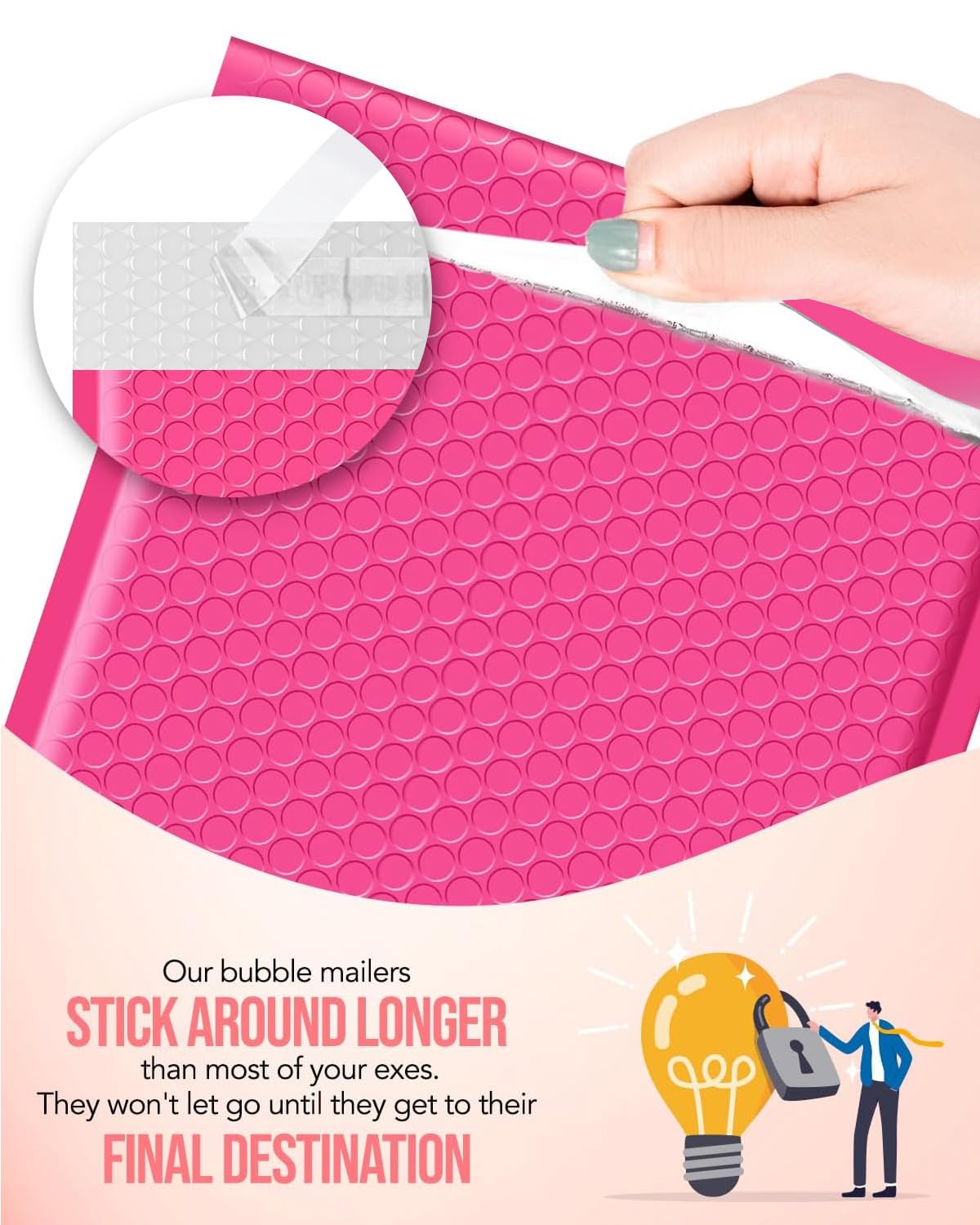 GSSUSA Lot de 100 enveloppes à bulles pour envoi postal, 15,2 x 25,4 cm, avec 50 enveloppes roses et 50 enveloppes à bulles auto-adhésives pour petites entreprises, couleurs mélangées
