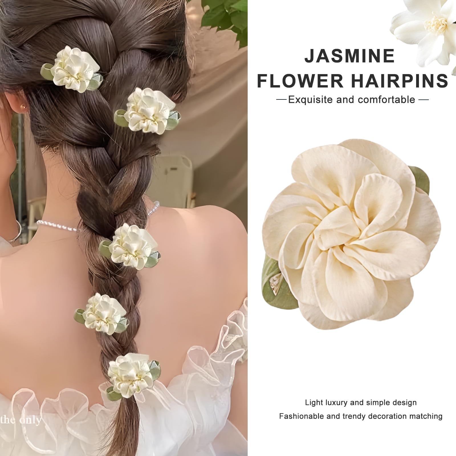 12PCS Beige Mini Rose Hair Clips Jasmine Barrettes Headpiece Hairpins for Women Wedding Bridal Flower Accessories - Image 3