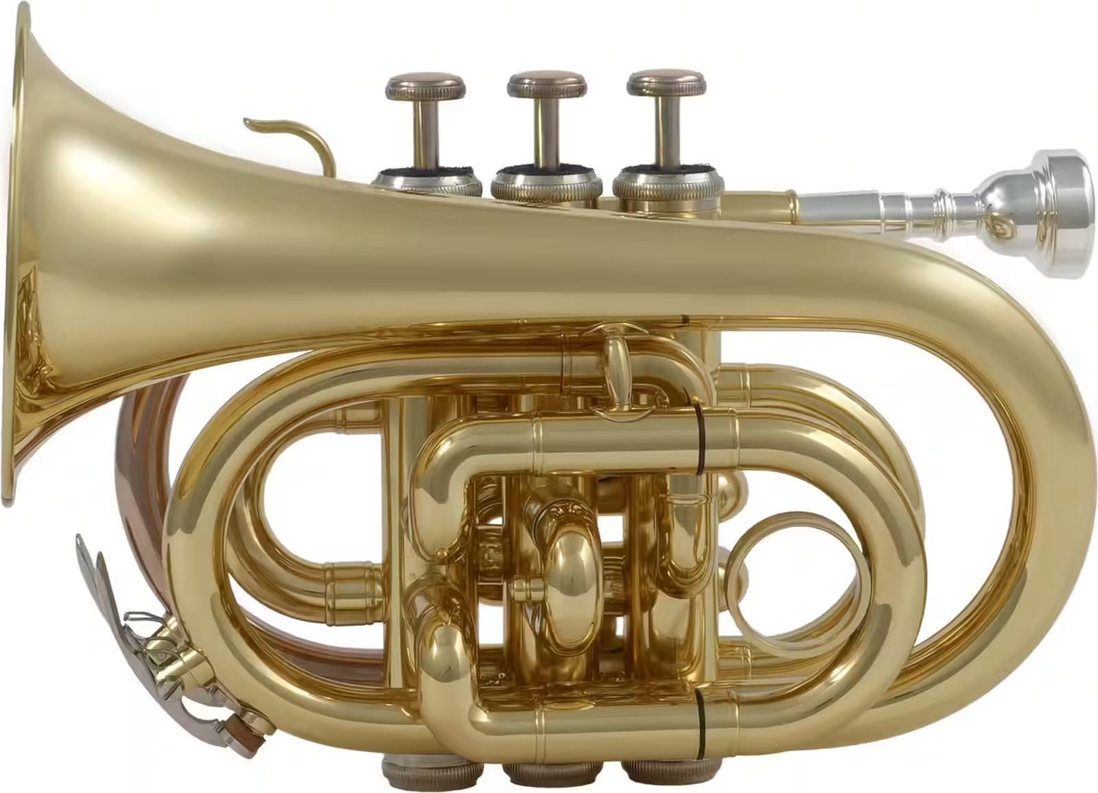 Woodbrass WTP200P – Si Lackierte Taschentrompete, Anfänger-Blasinstrument, spielfertig, 3 Monel-Kolben, kompakt & tragbar, Rucksackhülle & Mundstück inklusive