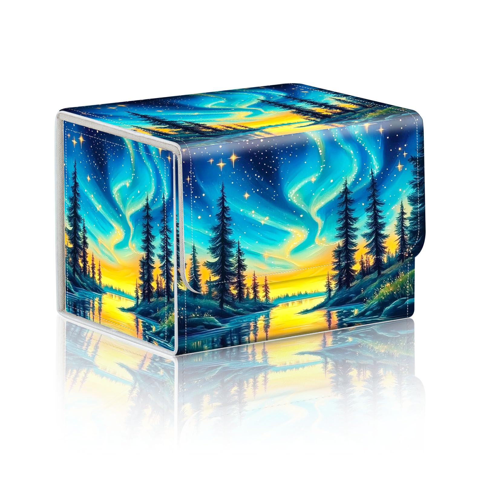 DISUOFEART Trading Card Storage Box, Holds 100+ for MTG Cards, Premium PU Leather with Magnetic Closure, Starry Night Forest Durable Deck Box for Magic the Gathering, Trading Card Games