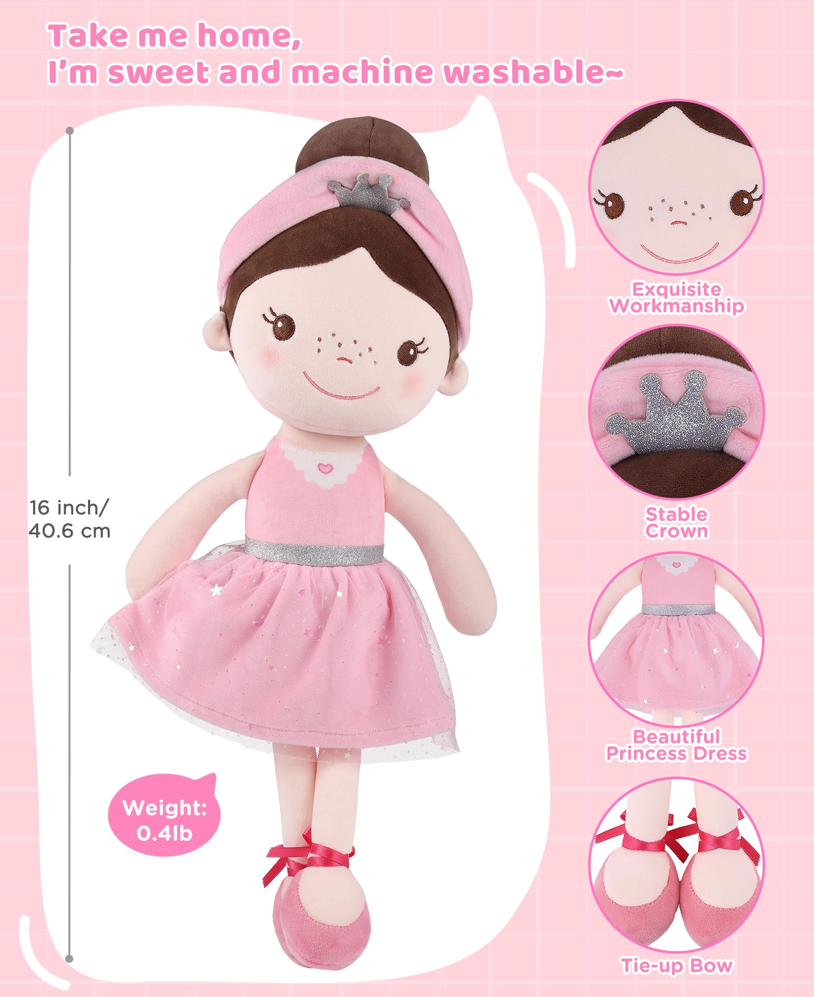 GAGAKU Morbida bambola di pezza 40 cm bambole angelo custode, regalo per battesimo per bambine, peluche portafortuna per bambini dai 3 ai 5 anni - ballerina