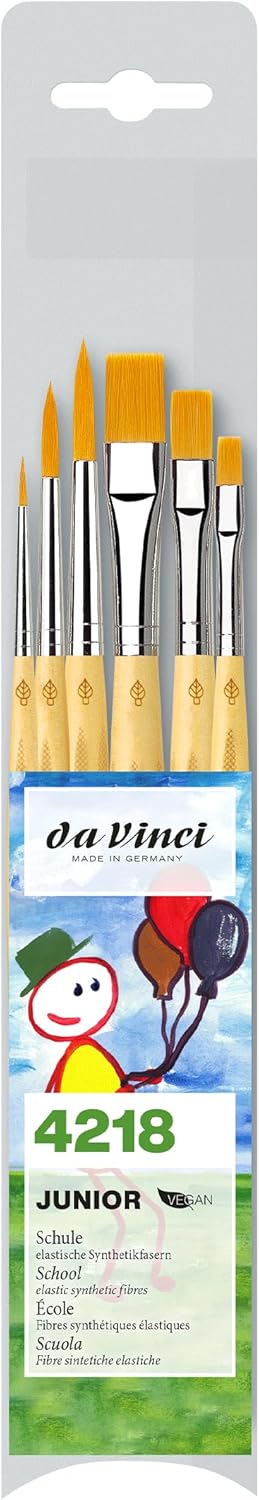 Da Vinci Junior Synthetic Brushes - Short Handle, Assorted, Set of 6