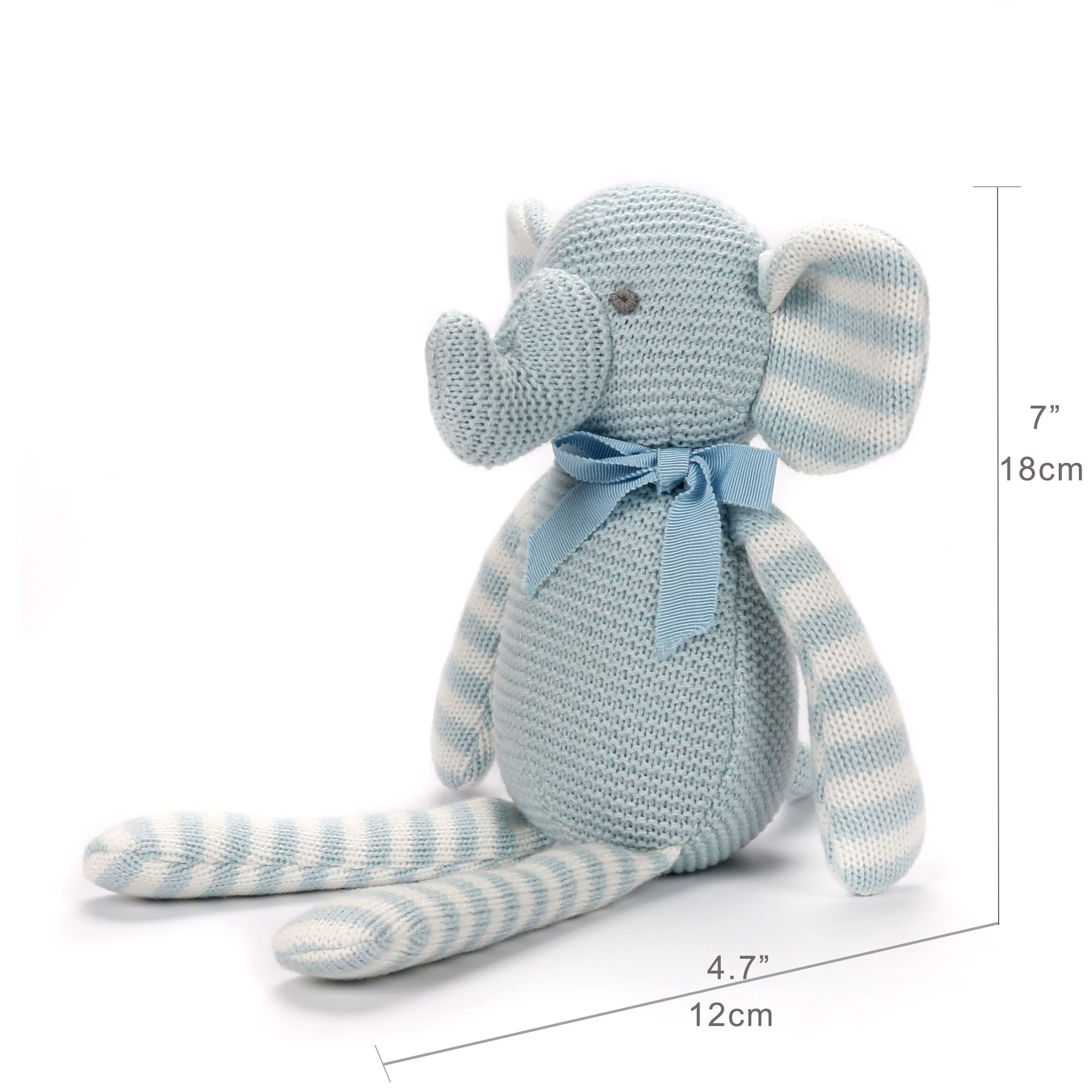 FLUFFYFUN Elefante Peluche neonato 100% Cotone biologico 18cm Blu