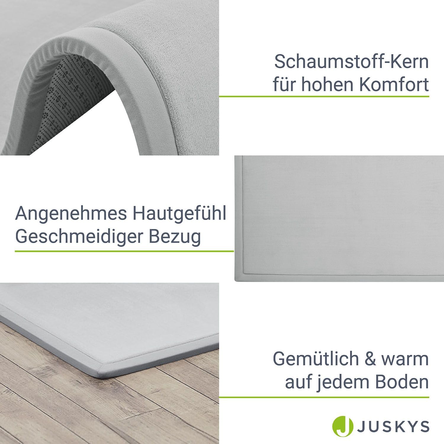 Juskys Krabbelmatte Spielmatte Krabbeldecke 220x180cm Samtmatte Teppich für Kind, Baby, Yoga - rutschfest, weich Kinderteppich Spielteppich in Grau