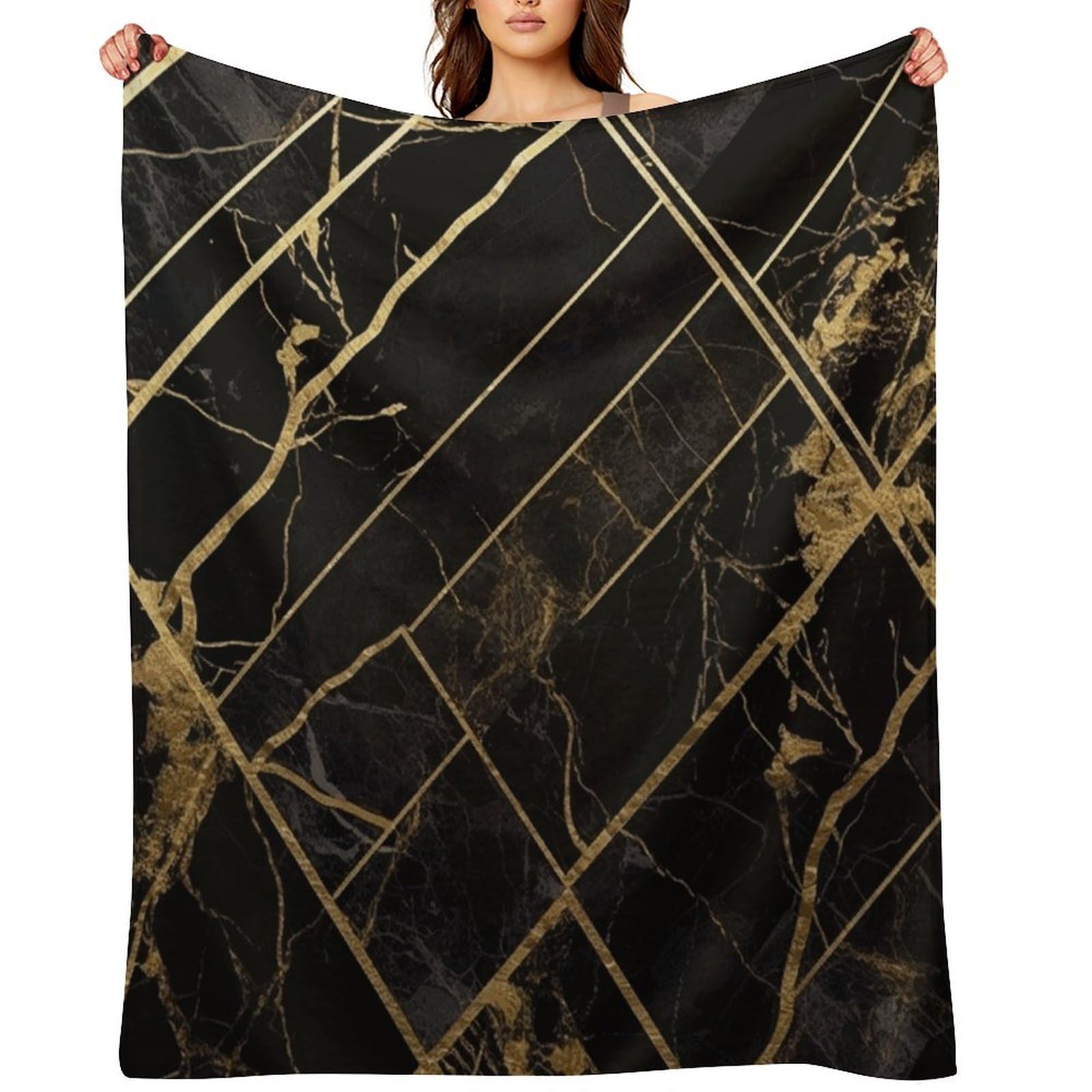 Black Gold Marble Throw Blanket for Couch and Bed Super Soft Warm Lightweight Throw Blankets Cozy Fuzzy Flannel Blanket Personalized Decorative Blankets for Sofa Decor 30"x40"