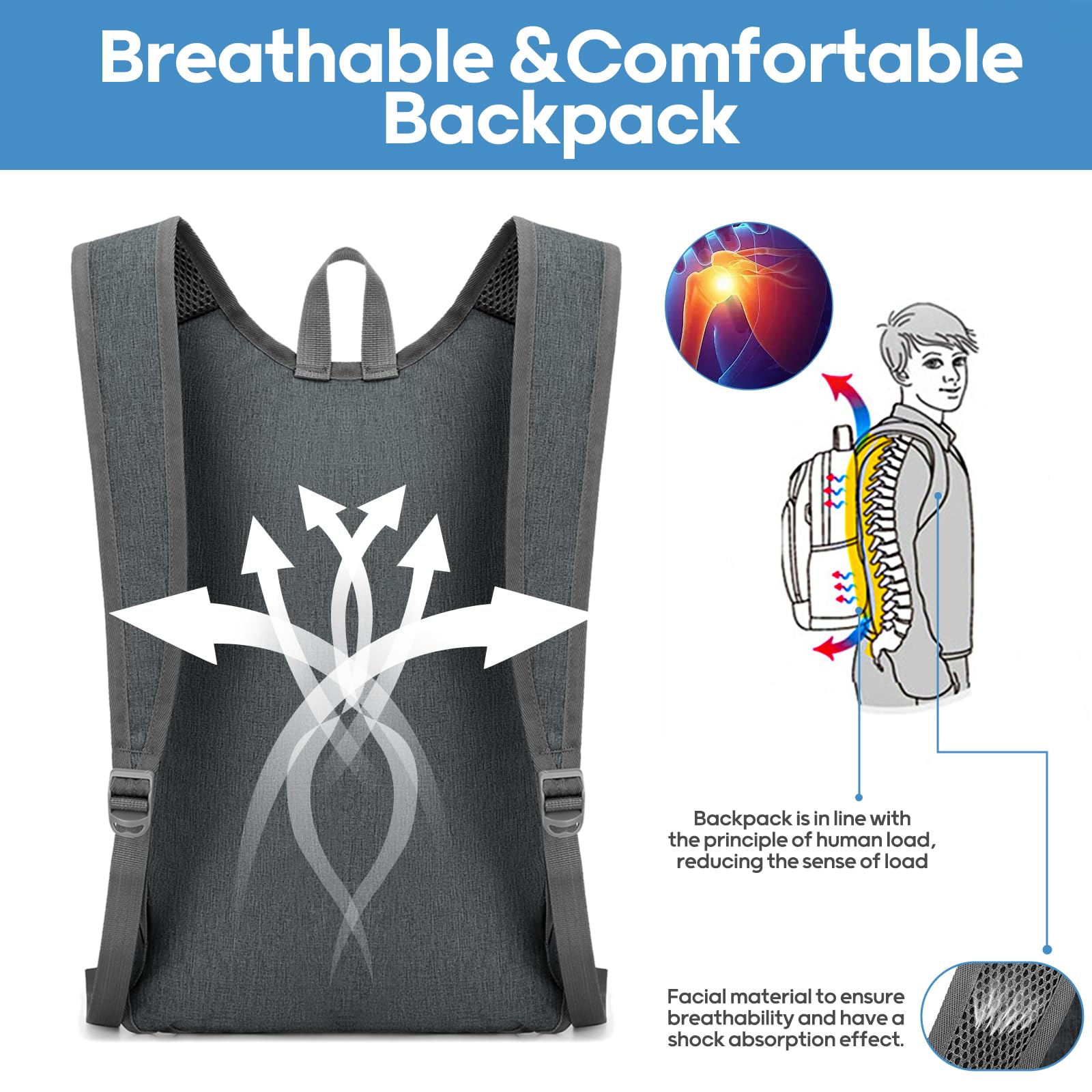 Zusentee Zaino Pieghevole Ultraleggero 16L Zaino Trekking Donna Impermeabile Uomo per Trekking Viaggio Brevi Escursioni Ciclismo Uomo