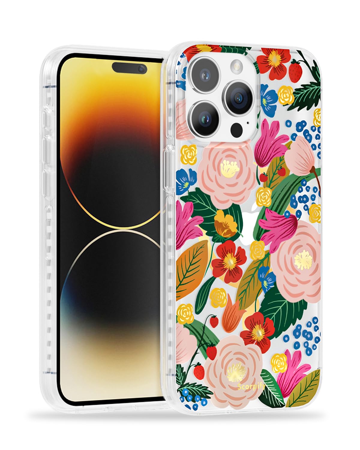 SCORPIFY for iPhone 15 Pro Case [Compatible with MagSafe] with Camellia Blossom Floral Design, Cute Clear Flower Magnetic Phone Cover for Women Girls,