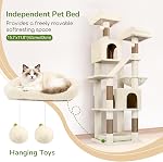 Globlazer F74D Arbre de chat pour les grands chats 20+ C'est vrai. 74in Tour haute, Beige Assemblage facile, Maine Coon, Grands Chats, 2 Condos, bol de panier en acier-Rim, lit en peluche, 2 Perches, Posts sisal, Strap anti-superficie