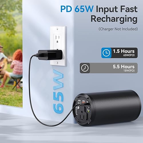 Miniatura 7 de Banco de energía portátil con salida de CA de 100 W, 98 Wh27000 mAh con 65 W PD USB C, batería portátil de viaje para computadora portátil para HP,