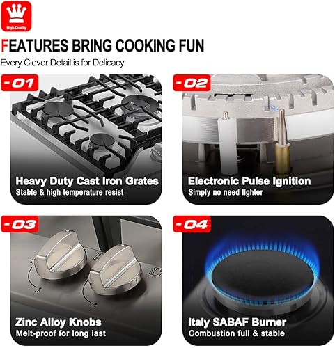 Miniatura 2 de GASLAND Chef 4 Italia Sabaf - Estufa de gas de 30 pulgadas con plancha, parrilla reversible de hierro fundido convertible, 28,300 BTU NGLPG