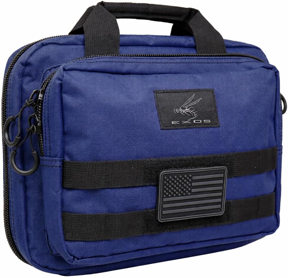 Exos Double Pistol Case - Tactical Double Soft Pistol Gun Bag - Handgun Carrying Case with Compartments - Hand Gun Storage Bag with MOLLE Webbing and Padded Interior - Designed in USA