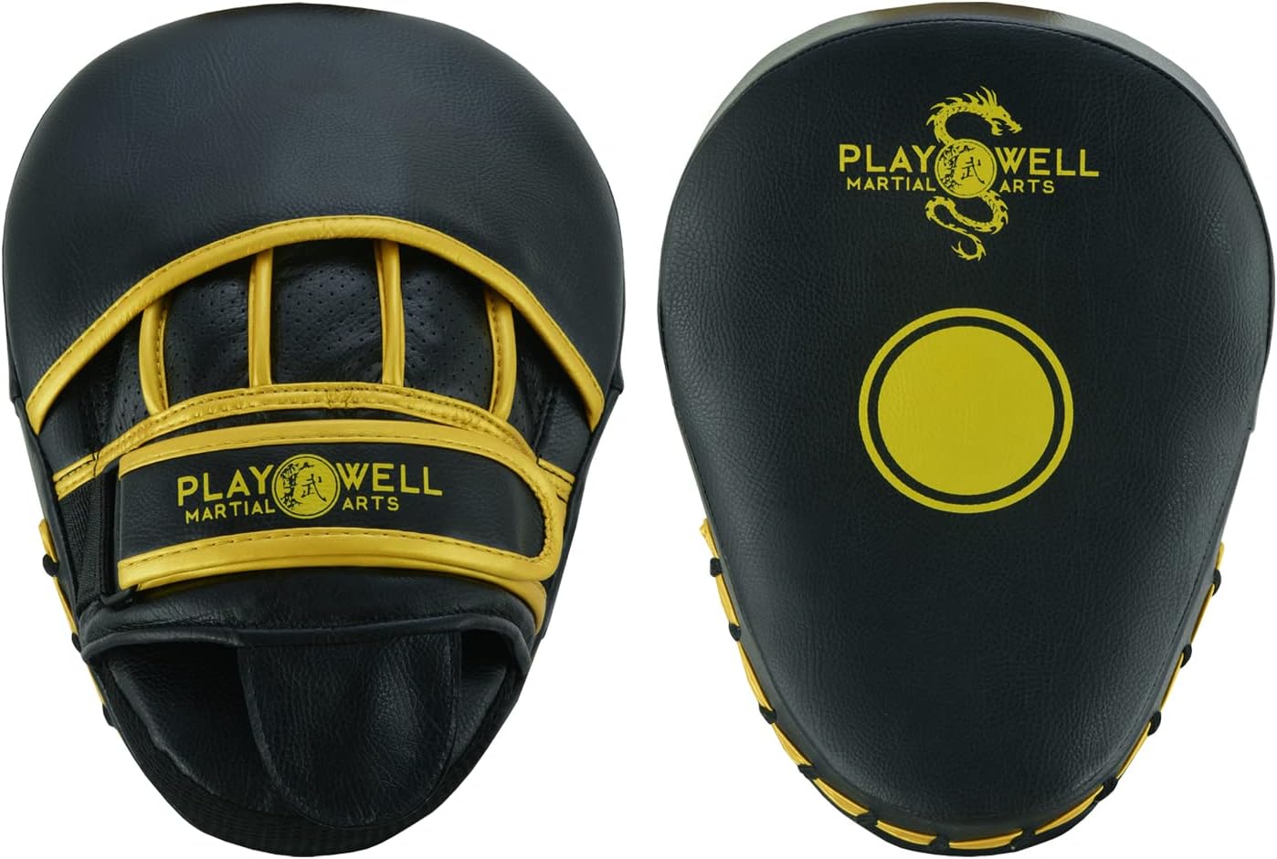 Playwell Premium Range: Rexine Leather Curved Target Focus Pads - Black/Gold