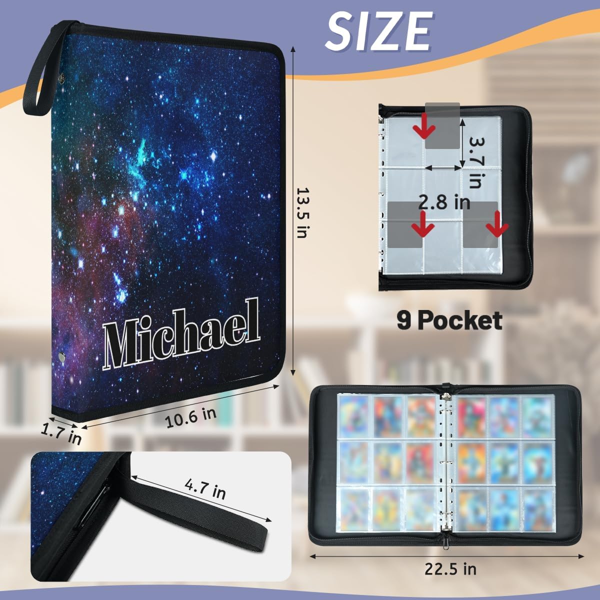 Personalized Galaxy 9 Pocket Trading Card Binder Hold 900 Cards Collection Binder for MTG, TCG, Sports & Game Cards, Customized Gifts, Space