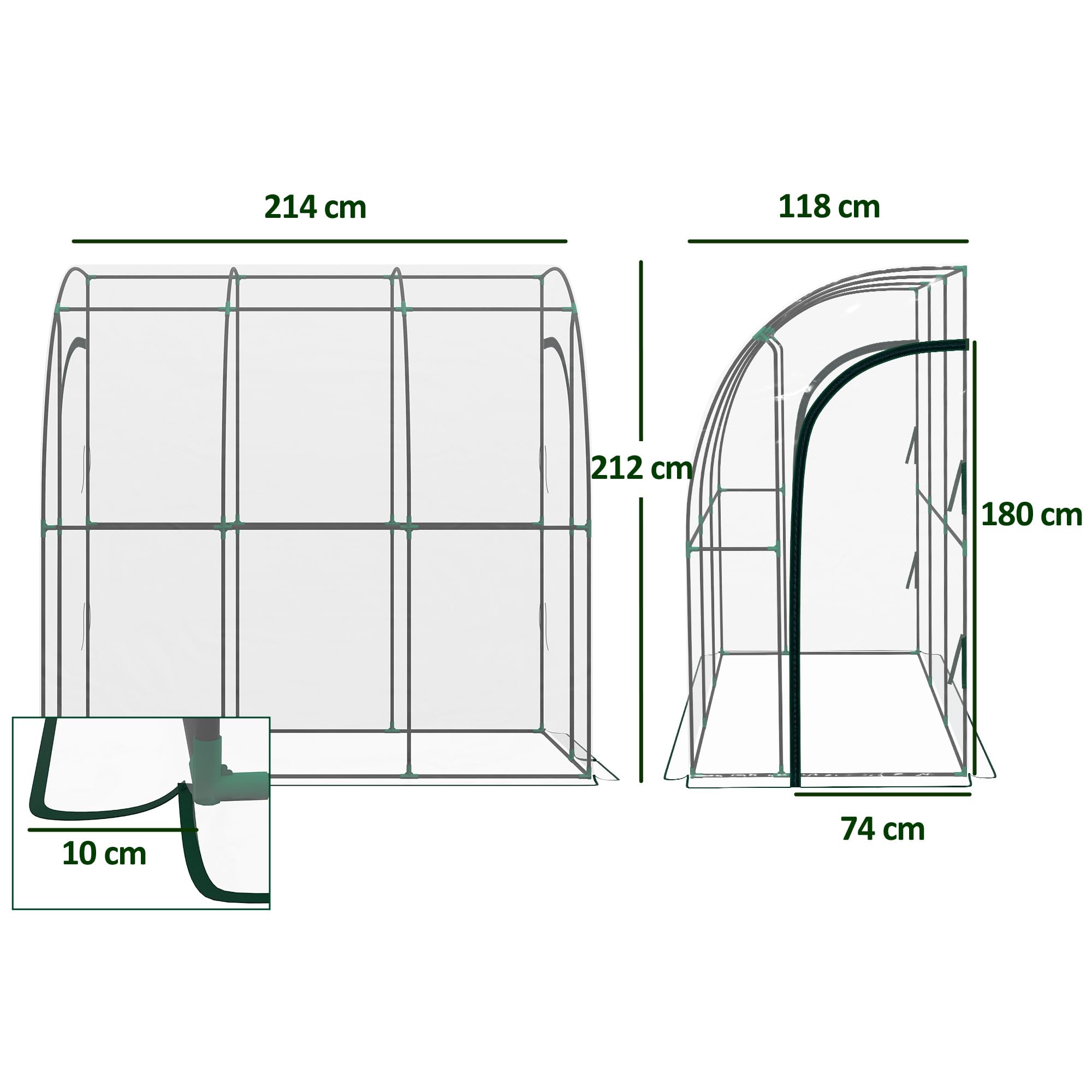 Outsunny Serre de Jardin adossée, Serre de Balcon, bâche renforcée PVC, châssis en Acier, 2 Portes zippées enroulables, pour légumes Plantes Fleurs, intérieur et extérieur, 214x118x212cm, Transparent