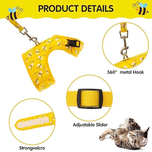 Miniatura 2 de BINGPET Arnés para gatos con correa y collar para caminar, a prueba de escapes, con correa de 59 pulgadas, arnés de chaleco suave ajustable para