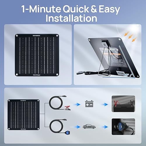 Miniatura 7 de ECO-WORTHY OBDII - Cargador de batería solar mejorado de 10 W, mantenedor de batería solar impermeable de 12 V, kit de cargador de goteo con soporte