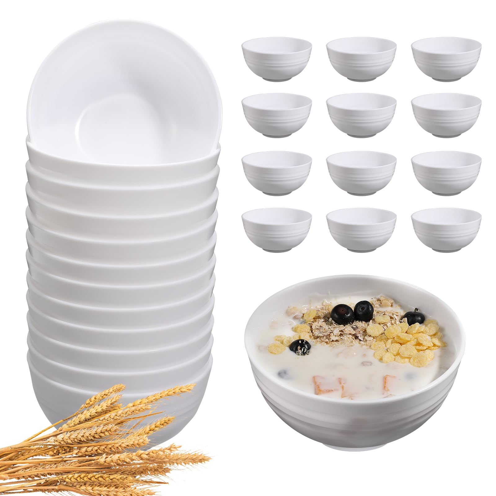 Photo 1 of 12 Pcs Unbreakable Cereal Bowls Set, 26 Oz Wheat Straw Bowls Set, Microwave & Dishwasher Safe Bowls for Kitchen, Reusable Plastic Bowls for Soup, BPA Free, White (NON-CERAMIC?)