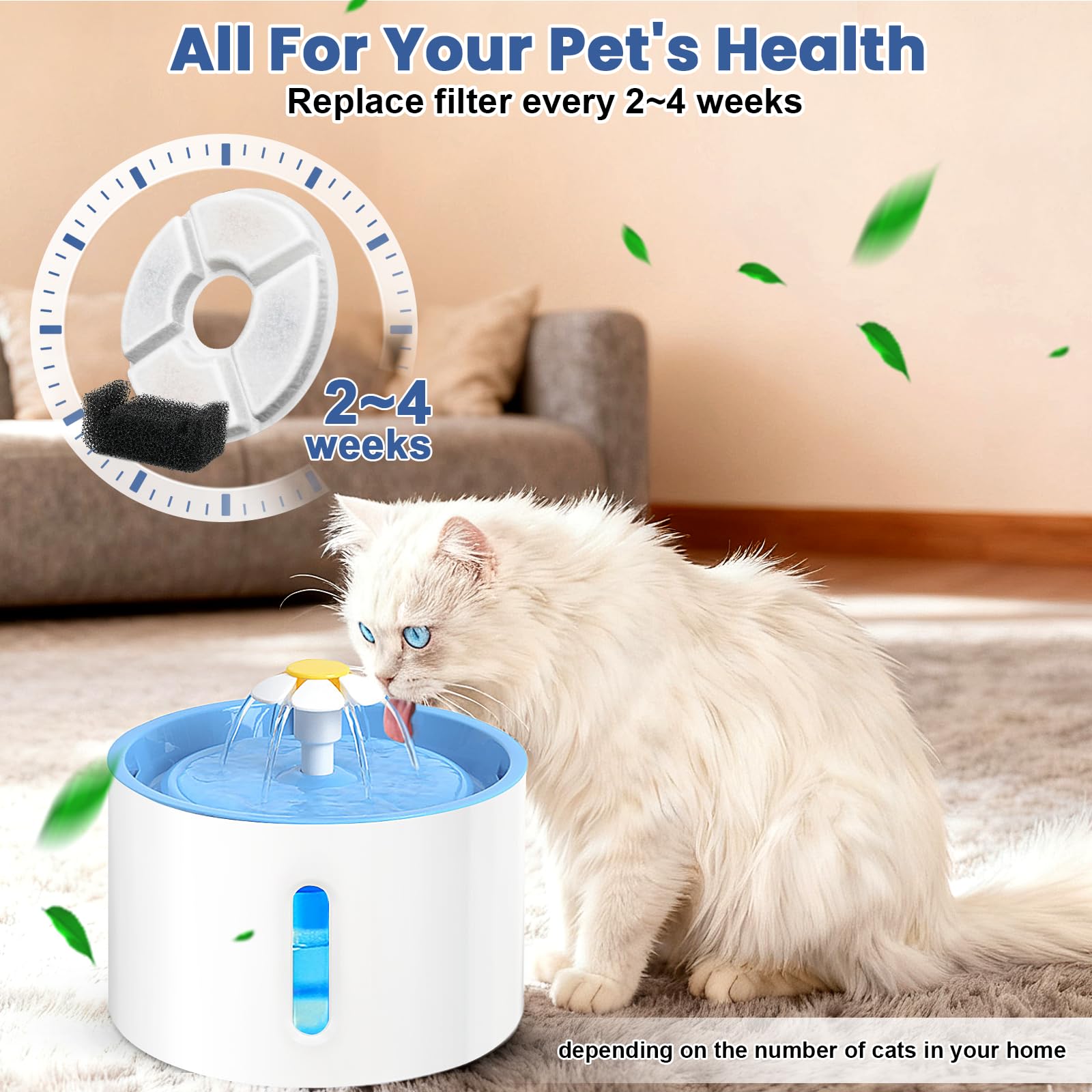 Filtro per fontana per gatti, 12 filtri di ricambio per fontana per gatti, sistema di filtraggio a 3 filtri rotondi al carbonio compatibili con dispenser d'acqua rotondo automatico per fontana per