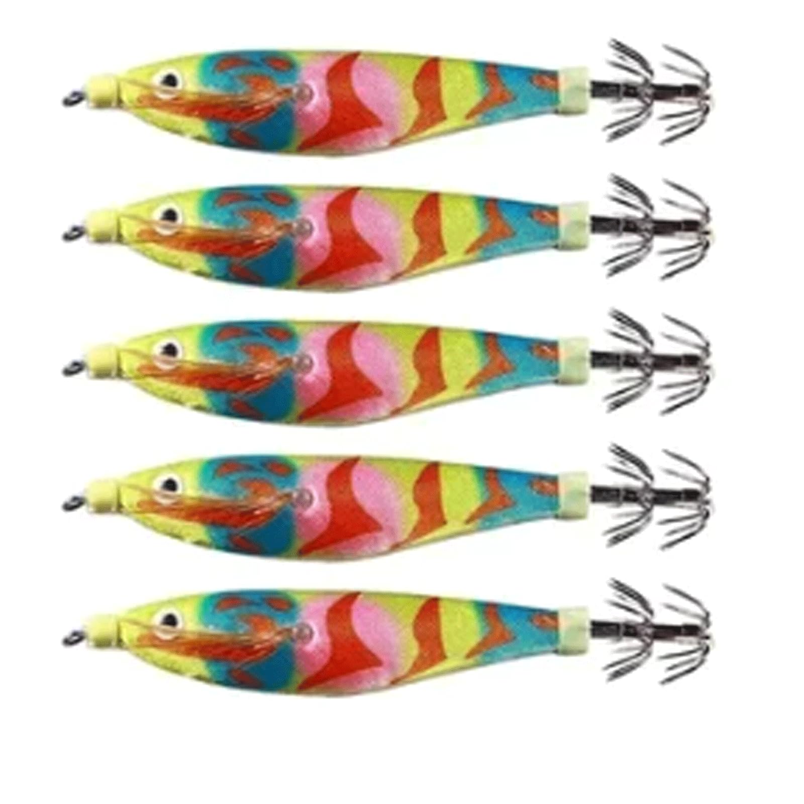 IvyLoutish Fishing Lure Bait 5 Pcs Luminous Fishing Bait Fishing Squid Jig Hook Octopus Cuttlefish Shrimp Jigging Bait for Night Fishing Fishing Tackle