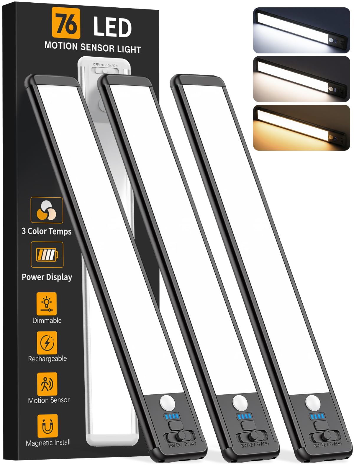 Photo 1 of Under Cabinet Lighting Wireless, 10inch Motion Sensor Light, 3Pack-Black