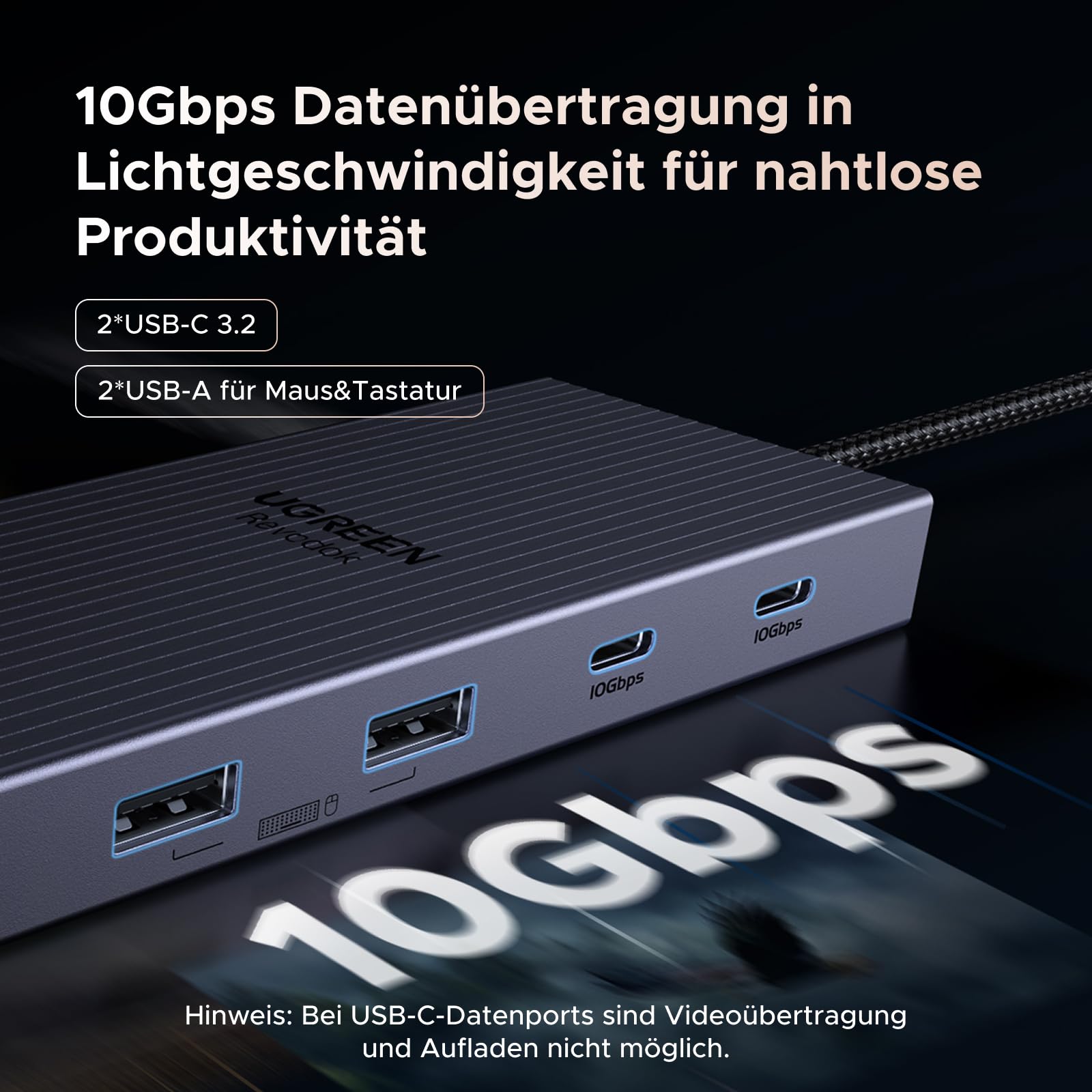 UGREEN Revodok Pro 2111 Docking Station 2 Monitore HDMI DisplayPort 4K@120Hz 10Gbps USB-C USB-A SD/TF LAN Audio 100W PD