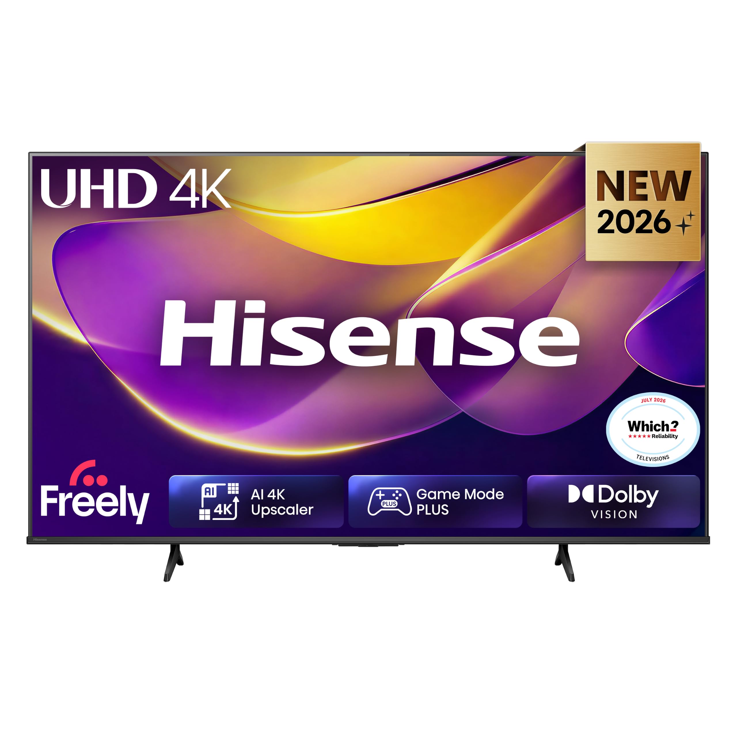 Hisense 65" 65E6STUK 4K Ultra HD AI Smart TV with Freely, Netflix, Disney+ and YouTube - AI 4K Upscaler, AI Smooth Motion, Game Mode Plus, Dolby Vision, Voice Control, DTS Virtual: X, Filmmaker Mode
