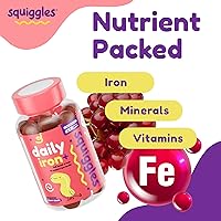 Vista 6 de Squiggles Kids Daily Iron+ Gummies - Chewable Supplement with Iron, Multivitamin for Children, Low Sugar, Vegan, Toddler Gummies, Yummy Grape Flavor