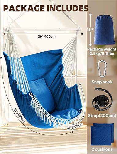 Miniatura 6 de Chihee Silla Hamaca Colgante Columpio Máx 500 Libras 2 Cojines Incluidos Barra Separadora de Metal con Ranuras Antideslizantes Silla Colgante