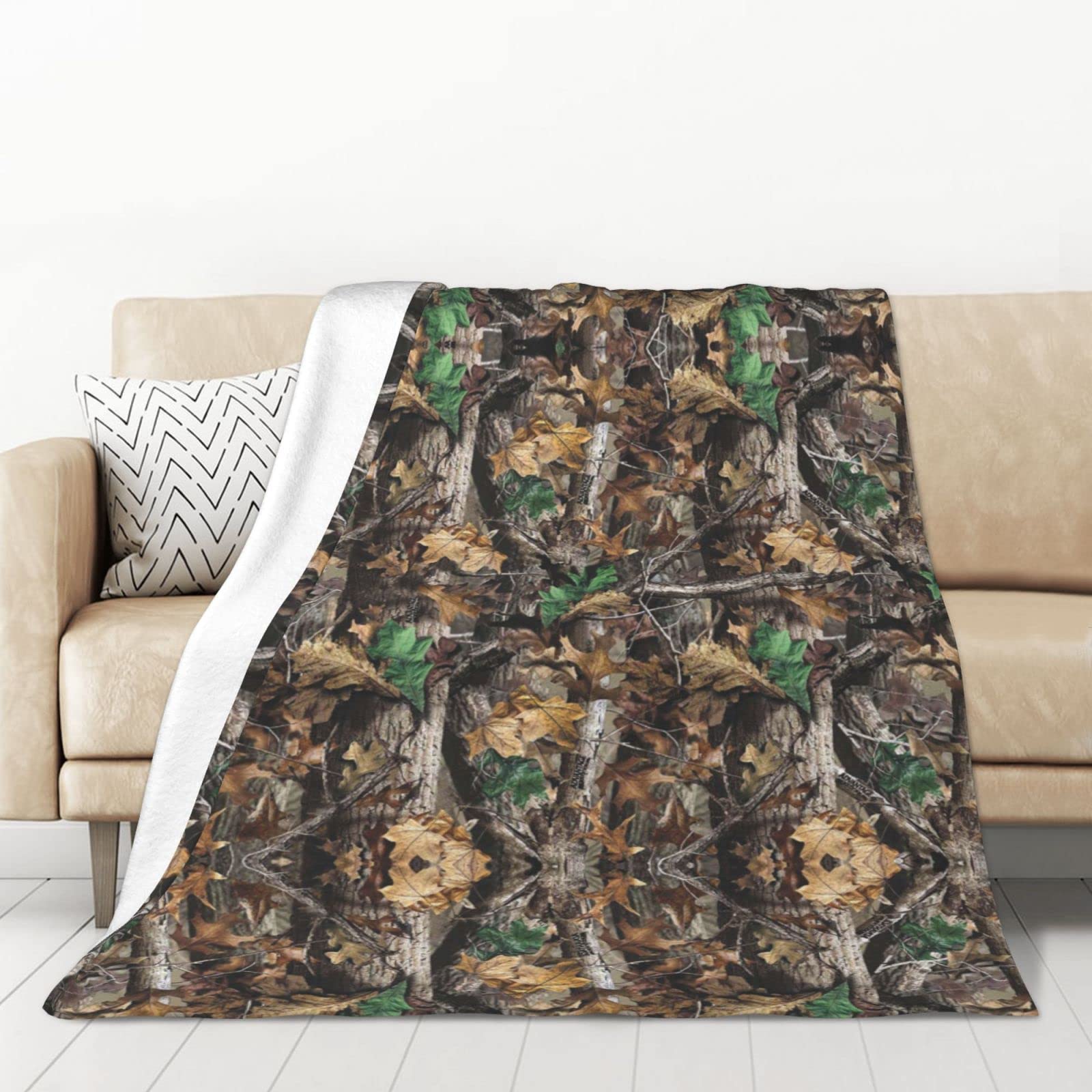 Couverture flanelle plaid chaud motif camouflage pour lit