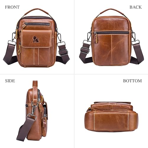 Miniatura 5 de BAIGIO Bolso de hombro de cuero para hombre, bolsa de mensajero, bolso cruzado, bolso para hombre, bolso tipo bandolera para viajes de negocios